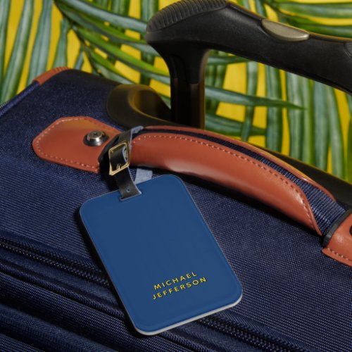Gold & Blue Color Minimalist Plain Modern Name Luggage Tag