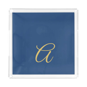 Gold & Blue Color Monogram Professional Initial Acrylic Tray