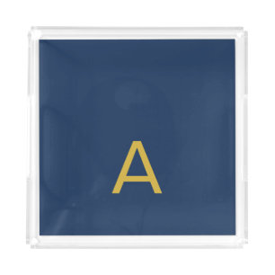 Gold & Blue Color Monogram Professional Initial Acrylic Tray