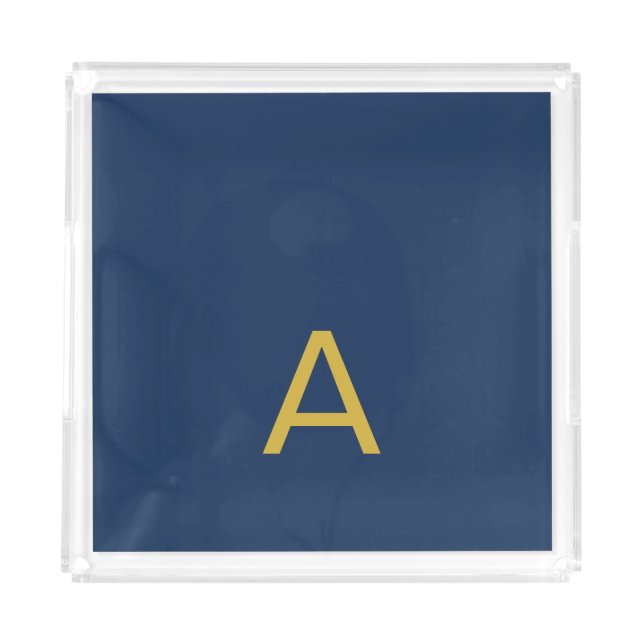 Gold & Blue Color Monogram Professional Initial  Acrylic Tray (Front)
