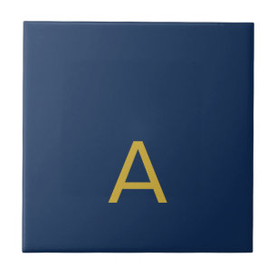 Gold & Blue Color Monogram Professional Initial  Ceramic Tile