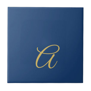 Gold & Blue Color Monogram Professional Initial Ceramic Tile