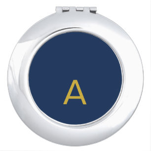 Gold & Blue Color Monogram Professional Initial Compact Mirror