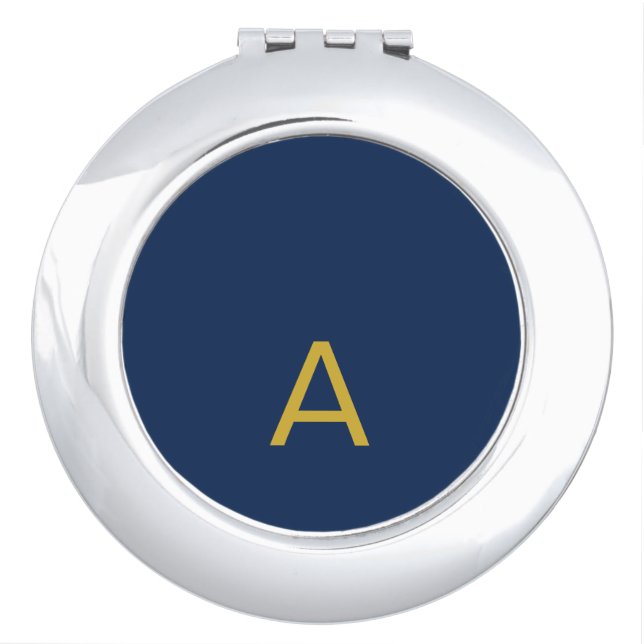 Gold & Blue Color Monogram Professional Initial  Compact Mirror (Front)