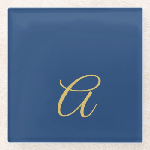 Gold & Blue Color Monogram Professional Initial  Glass Coaster