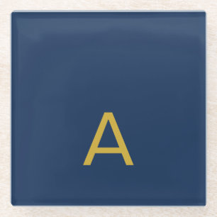 Gold & Blue Color Monogram Professional Initial Glass Coaster