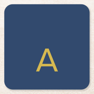 Gold & Blue Color Monogram Professional Initial Square Paper Coaster