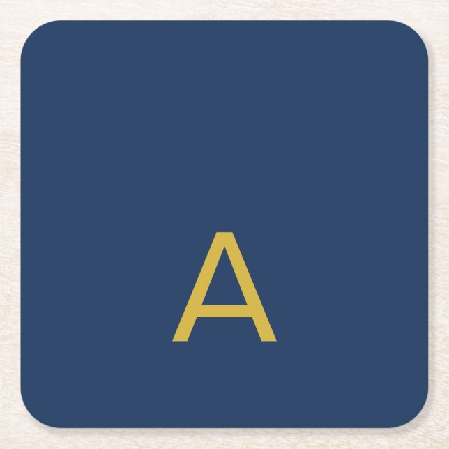Gold & Blue Color Monogram Professional Initial  Square Paper Coaster (Front)