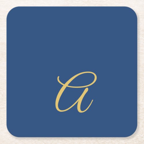 Gold & Blue Color Monogram Professional Initial Square Paper Coaster