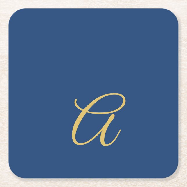 Gold & Blue Color Monogram Professional Initial  Square Paper Coaster (Front)