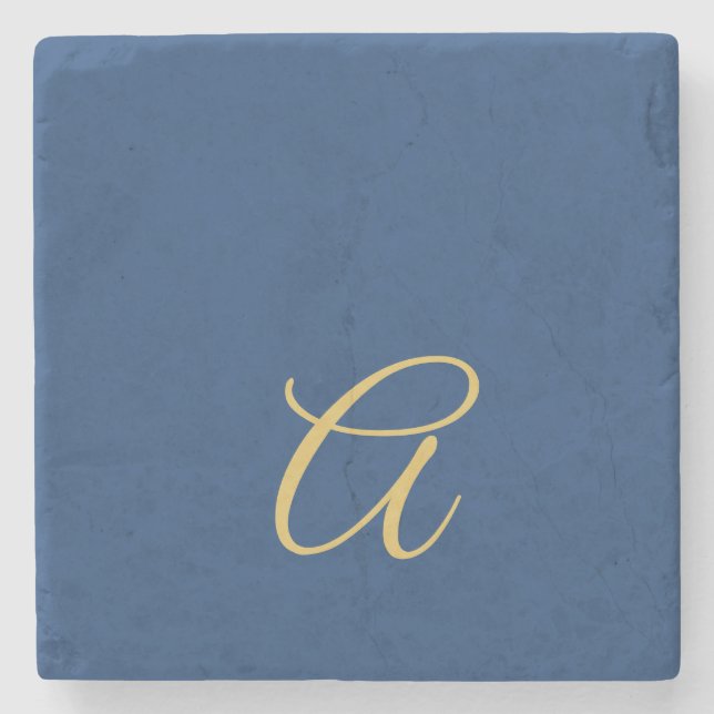 Gold & Blue Color Monogram Professional Initial  Stone Coaster (Front)