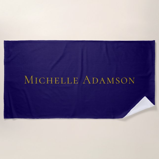 Gold & Blue Color Professional Plain Modern Beach Towel (Front)