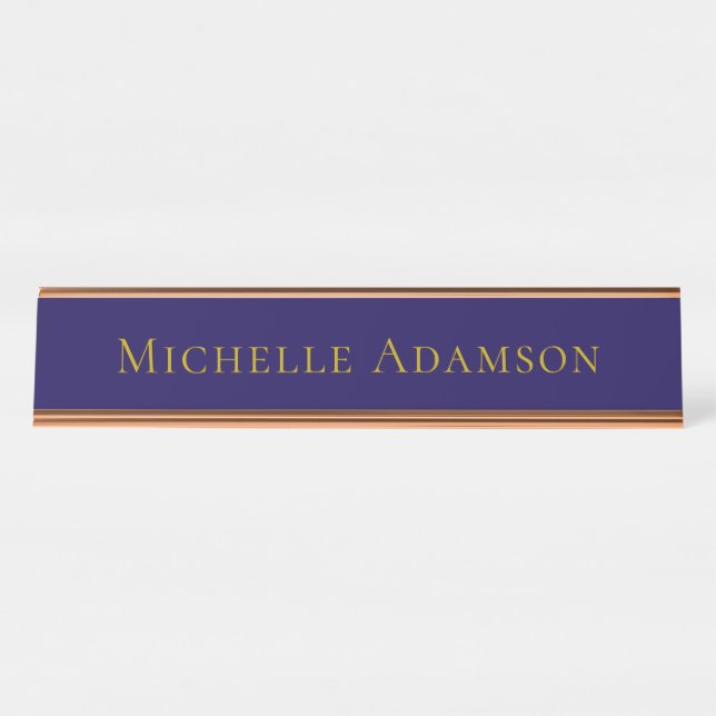 Gold & Blue Color Professional Plain Modern Desk Name Plate (Front)