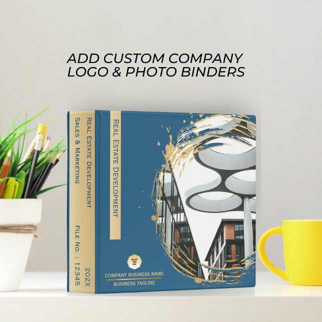 Gold & Blue, Company Logo Business Project Photo  3 Ring Binder (Creator Uploaded)