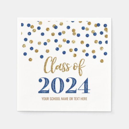Gold Blue Confetti Class Of 2024  Napkins