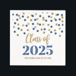 Gold Blue Confetti Class of 2025 Napkins<br><div class="desc">Customizable graduation napkins for class of 2025 with glamorous gold and blue confetti pattern.</div>