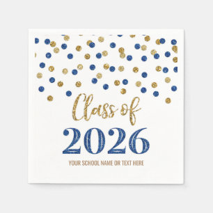 Gold Blue Confetti Class of 2026 Napkins