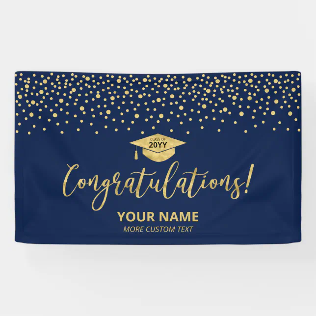 Gold & Blue Confetti Congratulation Graduation Banner | Zazzle