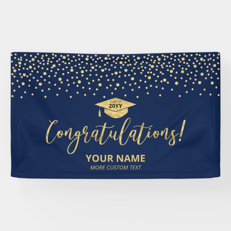 Gold & Blue Confetti Congratulation Graduation Banner | Zazzle