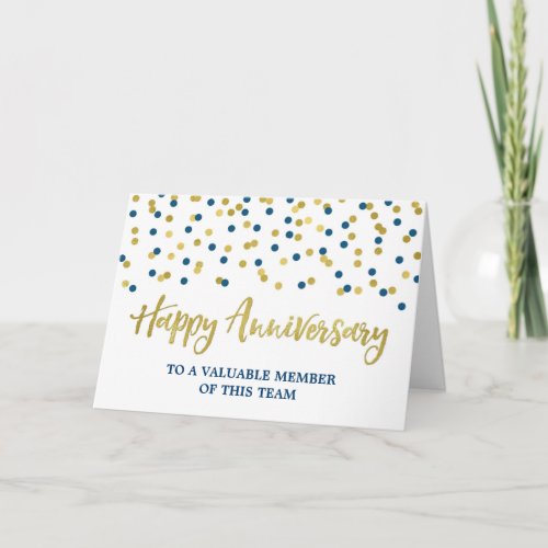 Gold Blue Confetti Employee Anniversary Card