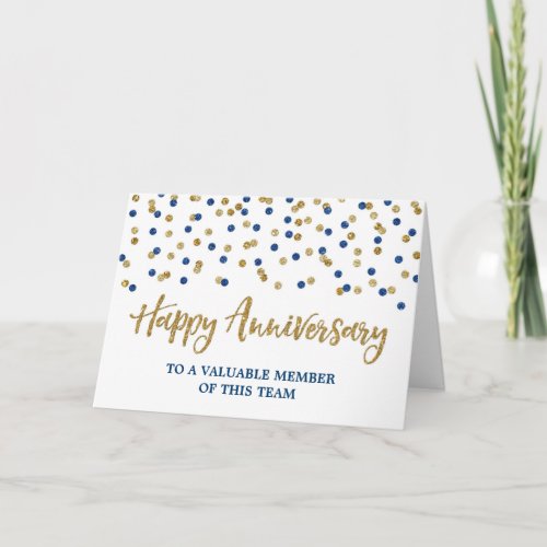 Gold Blue Confetti Employee Anniversary Card