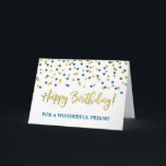 Gold Blue Confetti Friend Birthday Card<br><div class="desc">Birthday card for friend with gold and blue modern confetti pattern.</div>