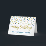 Gold Blue Confetti Friend Birthday Card<br><div class="desc">Birthday card for friend with gold and blue modern confetti pattern.</div>
