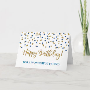 Gold Blue Confetti Friend Birthday Card