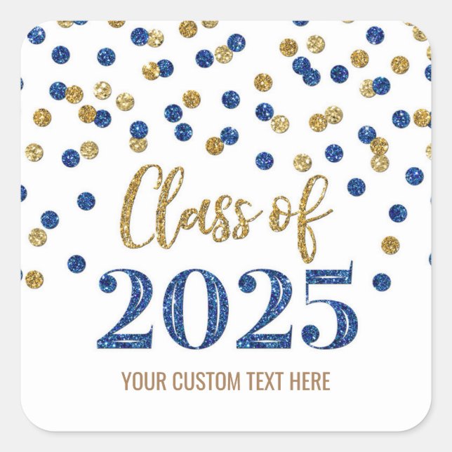Gold Blue Confetti Graduation 2025  Square Sticker (Front)