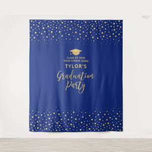 Gold & Blue Confetti   Graduation Party Backdrop