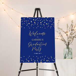 Gold & Blue Confetti Graduation Party Welcome Foam Board