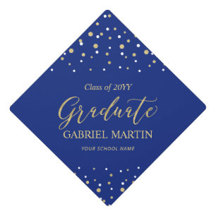 Gold & Blue Confetti Graduation Tassel Topper