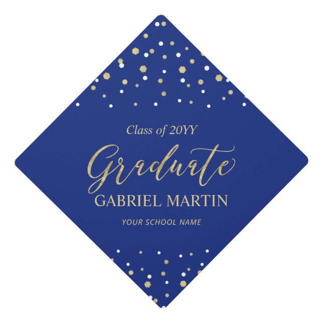 Gold & Blue Confetti Graduation Tassel Topper (Front)