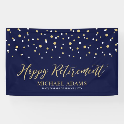 Gold  Blue Confetti  Happy Retirement Party Banner