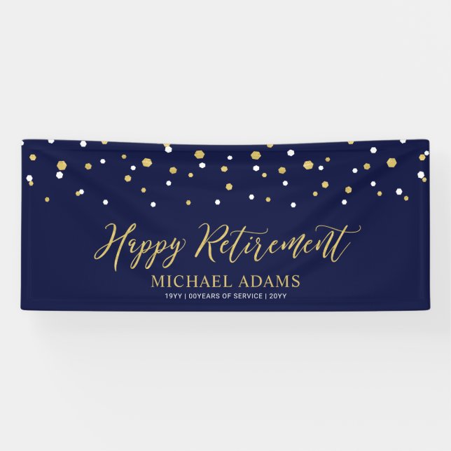 Gold & Blue Confetti | Happy Retirement Party Banner (Horizontal)