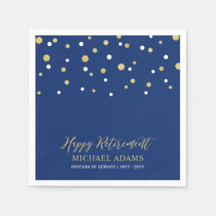 Gold & Blue Confetti Happy Retirement Party Napkins