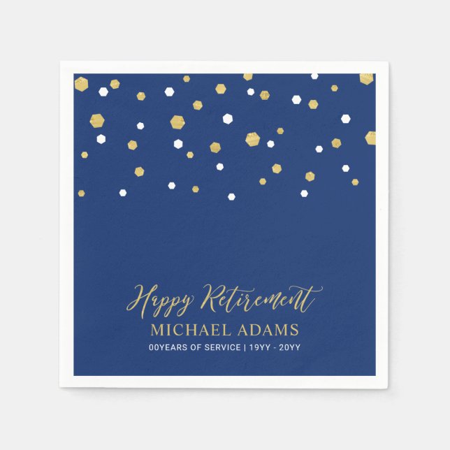 Gold & Blue Confetti Happy Retirement Party Napkins (Front)