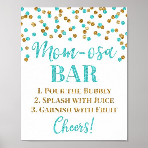 Gold Blue Confetti Mom_osa Bar Sign Baby Shower