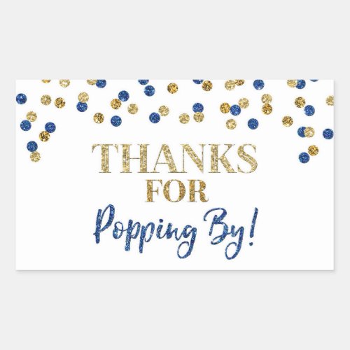 Gold Blue Confetti Thanks for Popping By Rectangular Sticker