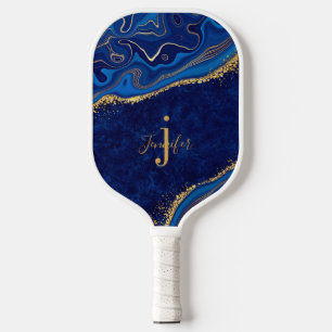 Gold Blue Custom Name Monogram Pickleball Paddle