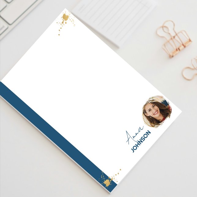 Gold & Blue, Customizable Name and Photo Business  Post-it Notes (Creator Uploaded)