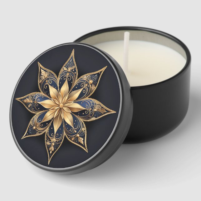 Gold Blue Decorative Flower Mini Candle Favors (Corner)