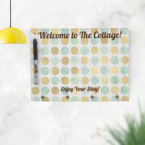 Gold Blue Dots Cottage Guest Rental Vacation House Dry Erase Board With Keychain Holder