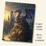 Gold Blue Dragon At Sunset Jigsaw Puzzle<br><div class="desc">Gold Blue Dragon At Sunset - - See my store for lots more great Dragon Gifts.</div>