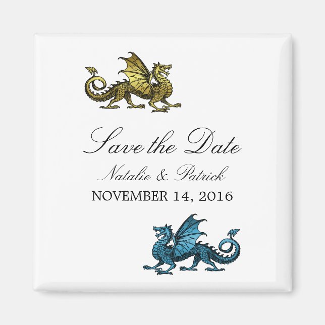 Gold Blue Dragon Save the Date Magnet (Front)