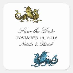 Gold Blue Dragon Save the Date Stickers