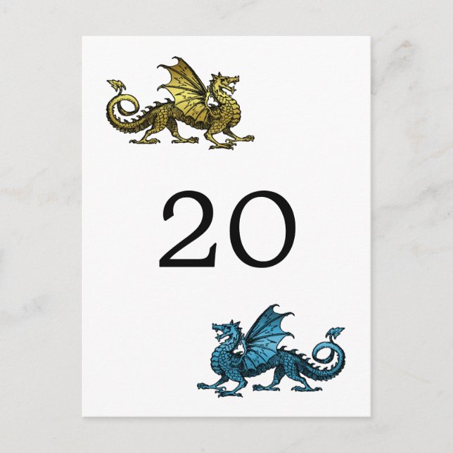 Gold Blue Dragon Table Number Postcard (Front)