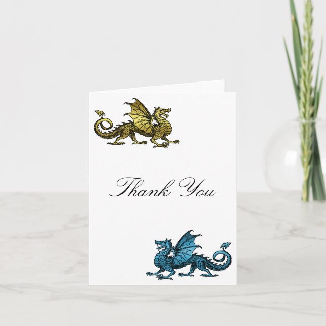 Gold Blue Dragon Thank You Card (Front)