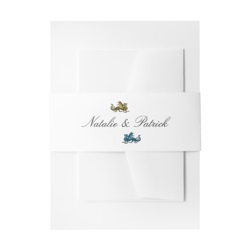 Gold Blue Dragon Wedding Belly Bands Invitation Belly Band