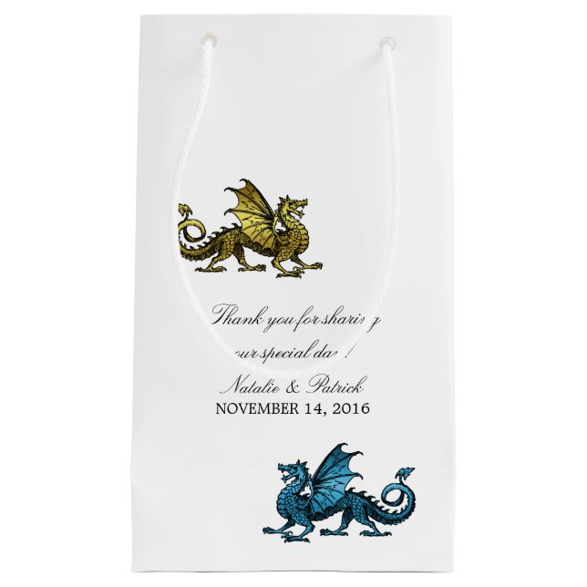 Gold Blue Dragon Wedding Gift Bag (Front)
